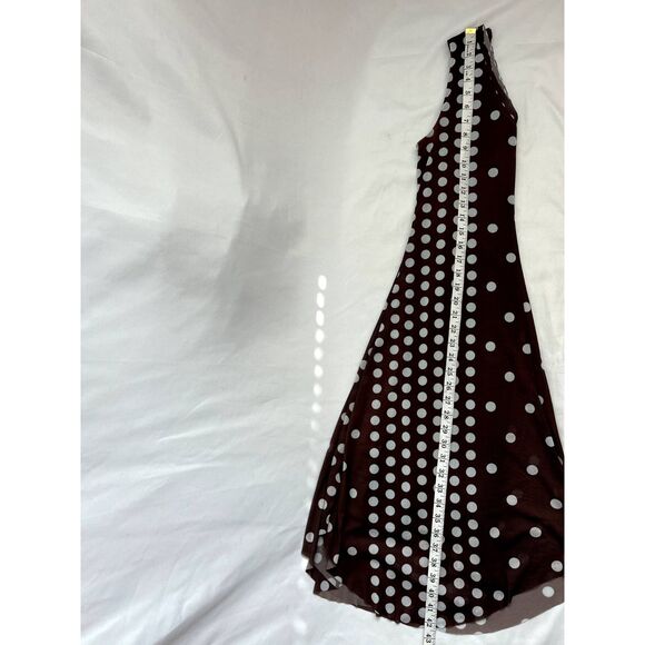 T Tahari Polka Dot Midi Dress Size S Sharkbite Hem Mesh Overlay Retro Pinup Girl - Picture 12 of 12